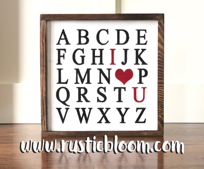 Framed Sign 14x14 - I heart U alphabet