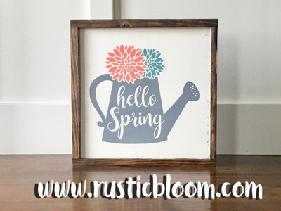 Framed 14x14 - hello Spring watering can